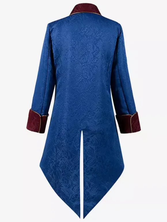 Blue Vintage Top Retro Polyester Floral Print Long Sleeves Retro Costumes For Man