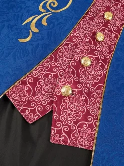 Blue Vintage Top Retro Polyester Floral Print Long Sleeves Retro Costumes For Man