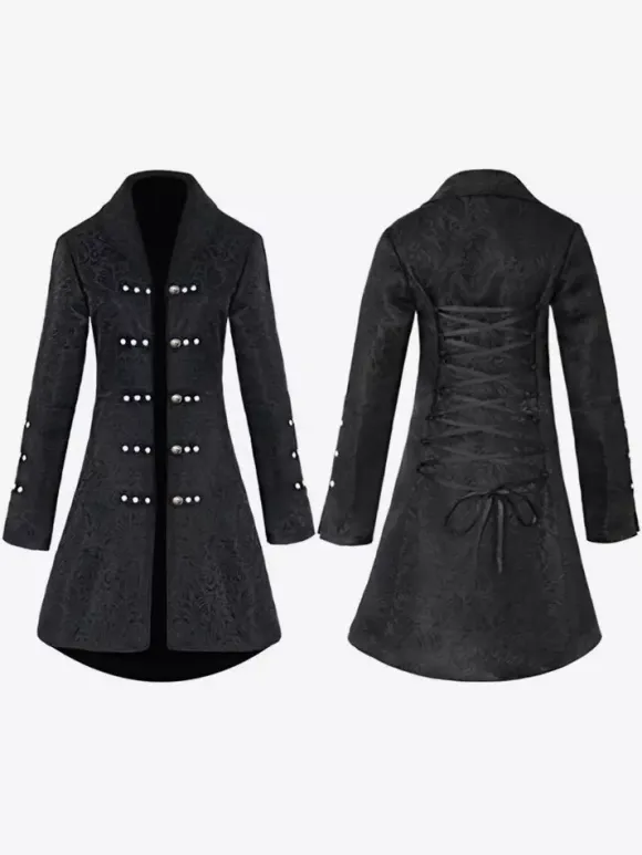 Blue Vintage Top Vintage Buttons Long Sleeves Polyester Polyester Fiber Overcoat Retro Costumes For Man