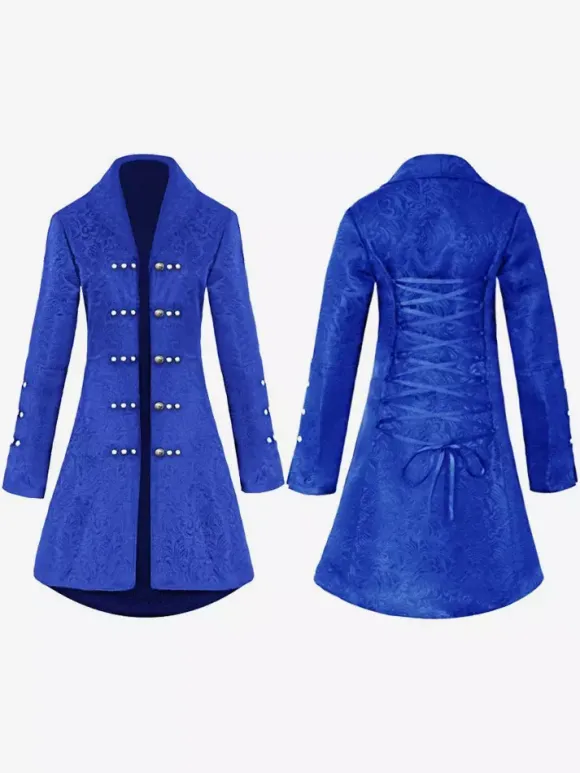 Blue Vintage Top Vintage Buttons Long Sleeves Polyester Polyester Fiber Overcoat Retro Costumes For Man