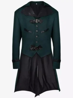 Blue Vintage Top Vintage Buttons Long Sleeves Polyester Polyester Fiber Overcoat Retro Costumes For Man Burgundy