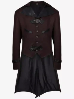Blue Vintage Top Vintage Buttons Long Sleeves Polyester Polyester Fiber Overcoat Retro Costumes For Man Burgundy
