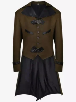 Blue Vintage Top Vintage Buttons Long Sleeves Polyester Polyester Fiber Overcoat Retro Costumes For Man Burgundy