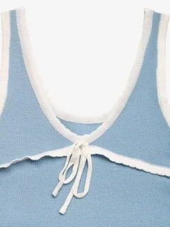 Blue Cami Top Jewel Neck Knitted Casual Clothes Summer Camis For Women