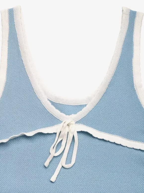 Blue Cami Top Jewel Neck Knitted Casual Clothes Summer Camis For Women