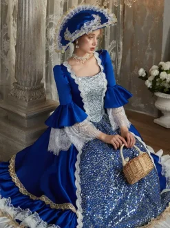 Blue Retro Costumes Polyester Marie Antoinette Costume Dress Women's Euro-Style Party Prom Dress