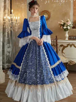 Blue Retro Costumes Polyester Marie Antoinette Costume Dress Women's Euro-Style Party Prom Dress