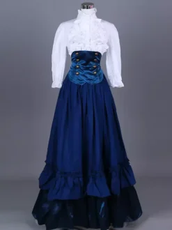 Blue Retro Costumes Ruffles Polyester Marie Antoinette Costume Top Women's Retro Set Vintage Clothing