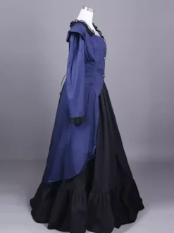 Blue Retro Costumes Women's Color Block Marie Antoinette Costume Ruffles Polyester Set Skirt Top Retro Party Prom Dress