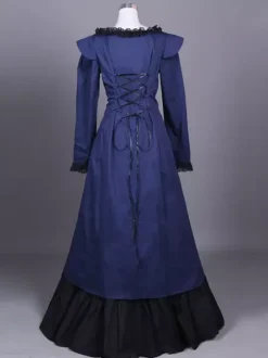 Blue Retro Costumes Women's Color Block Marie Antoinette Costume Ruffles Polyester Set Skirt Top Retro Party Prom Dress