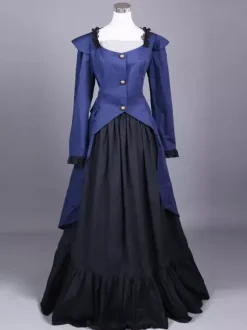 Blue Retro Costumes Women's Color Block Marie Antoinette Costume Ruffles Polyester Set Skirt Top Retro Party Prom Dress