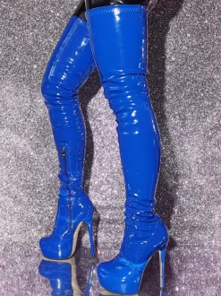 Blue Thigh High Boots Sexy Platform High Heel Over The Knee Boots