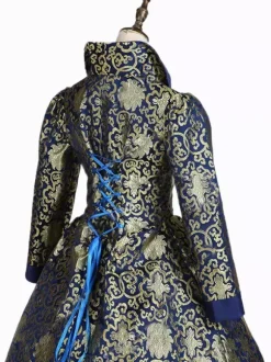 Blue Victoria Rococo Polyester Floral Print Dress Women's Marie Antoinette Costume Retro Tunic