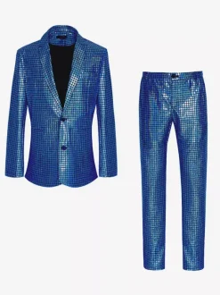 Blue Vintage Set Retro Polyester Long Sleeves Retro Costumes For Man
