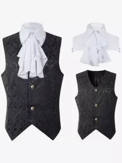 Blue Vintage Top Vintage Ruffles Sleeveless Polyester Polyester Fiber Waistcoat Retro Costumes For Man