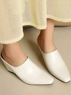 Blue Women's Wedges Pointed Toe Slip On Mules
