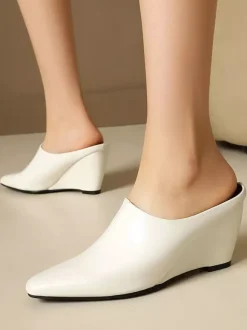 Blue Women's Wedges Pointed Toe Slip On Mules