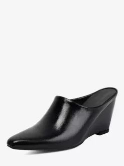 Blue Women's Wedges Pointed Toe Slip On Mules