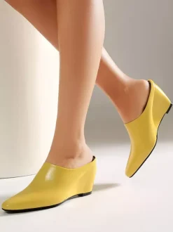 Blue Women's Wedges Pointed Toe Slip On Mules