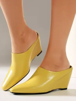 Blue Women's Wedges Pointed Toe Slip On Mules