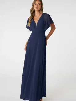 Blush Pink Bridesmaid Dresses V-Neck Backless Chiffon A-Line Prom Dress