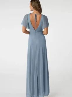 Blush Pink Bridesmaid Dresses V-Neck Backless Chiffon A-Line Prom Dress
