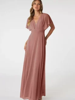 Blush Pink Bridesmaid Dresses V-Neck Backless Chiffon A-Line Prom Dress