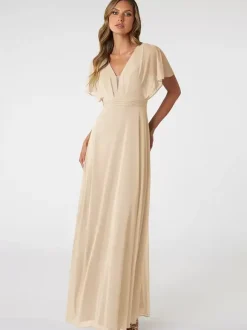 Blush Pink Bridesmaid Dresses V-Neck Backless Chiffon A-Line Prom Dress