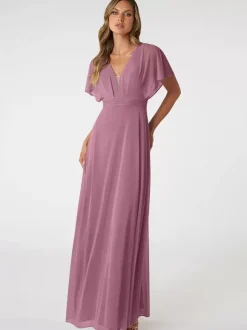 Blush Pink Bridesmaid Dresses V-Neck Backless Chiffon A-Line Prom Dress