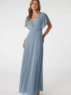 Blush Pink Bridesmaid Dresses V-Neck Backless Chiffon A-Line Prom Dress