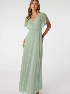 Blush Pink Bridesmaid Dresses V-Neck Backless Chiffon A-Line Prom Dress