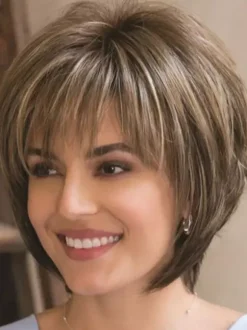 Bob Hairstyle Short Straight Hair Highlighted Synthetic Wig For Women 2026