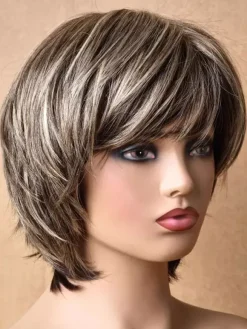 Bob Hairstyle Short Straight Hair Highlighted Synthetic Wig For Women 2026