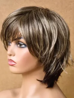 Bob Hairstyle Short Straight Hair Highlighted Synthetic Wig For Women 2026
