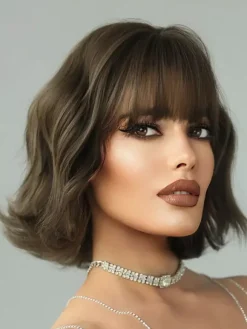 Bobo Short Curly Hair With Bangs Water Wave Daily Synthetic Wig For Women 2026