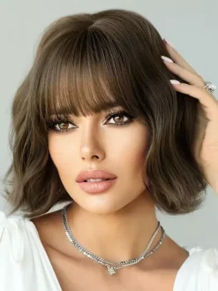 Bobo Short Curly Hair With Bangs Water Wave Daily Synthetic Wig For Women 2026