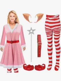 Bodycon Christmas Pink Footwear Dress Headwear Polyester Ombre Christmas Holidays Costumes