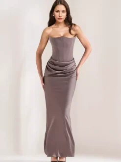Bodycon Dresses Gray Sleeveless Pleated Chic Strapless Irregular Body-conscious Dress Sheath Dress