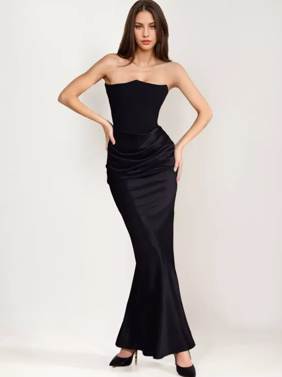Bodycon Dresses Gray Sleeveless Pleated Chic Strapless Irregular Body-conscious Dress Sheath Dress