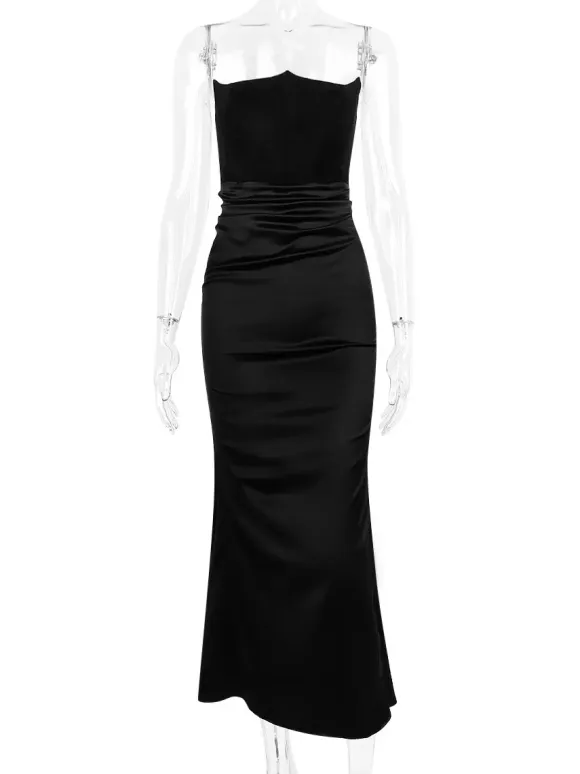 Bodycon Dresses Gray Sleeveless Pleated Chic Strapless Irregular Body-conscious Dress Sheath Dress