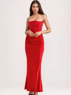 Bodycon Dresses Gray Sleeveless Pleated Chic Strapless Irregular Body-conscious Dress Sheath Dress