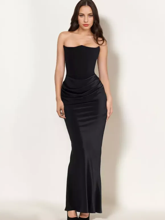 Bodycon Dresses Gray Sleeveless Pleated Chic Strapless Irregular Body-conscious Dress Sheath Dress