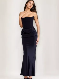 Bodycon Dresses Gray Sleeveless Pleated Chic Strapless Irregular Body-conscious Dress Sheath Dress