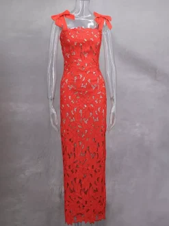 Bodycon Long Dress With Bow Straps Summer Long Party Dress For Women 2026