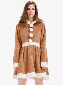 Bodycon Christmas Khaki Dress Polyester Two-Tone Christmas Holidays Costumes