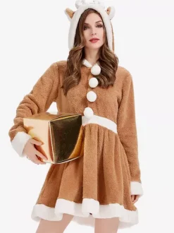 Bodycon Christmas Khaki Dress Polyester Two-Tone Christmas Holidays Costumes