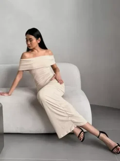 Bodycon Dress Off-Shoulder Slim Fit Elegant Semi-formal Party Ruched Maxi Dress For Women 2026