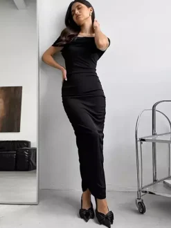 Bodycon Dress Off-Shoulder Slim Fit Elegant Semi-formal Party Ruched Maxi Dress For Women 2026