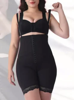 Body Shaper Shapewear Black Front Buttons Abdomen Thickened Sponge Insert Shaping Pants Butt Lifter