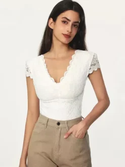 Bodysuit White Lace Tops For Women